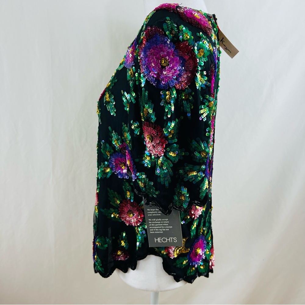 Laurence Kazar Vintage Tags Attached Sequined Floral Silk Blend Top - Picture 4 of 16